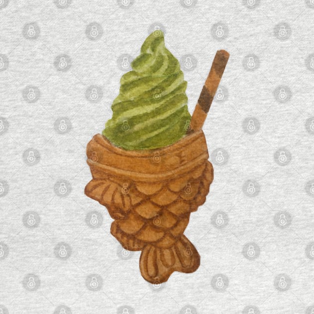 Taiyaki Matcha Ice Cream watercolour painting by toffany's